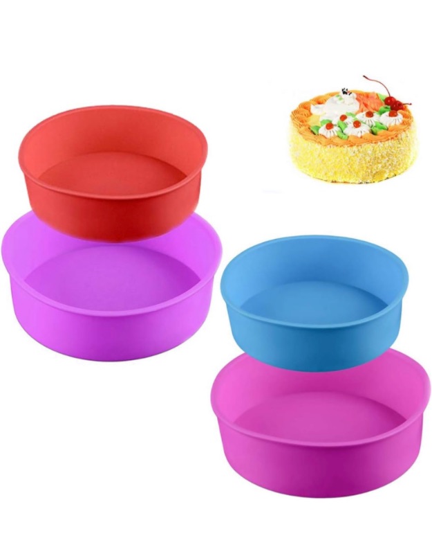 Photo 1 of (3) 4PCS Round Cake Pan Silicone Baking Mold Cake Mould for Baking Dies 4''6''?Blue/red/Purple/Pink?