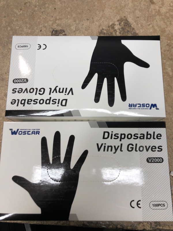 Photo 1 of (2)Wostar Black Vinyl Disposable Gloves XLarge 100pcs 3 Mil Latex Powder Free Rubber Exam Disposable Vinyl Work Gloves X-Large (Pack of 100) Black Xlarge 100pcs