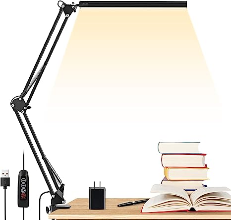 Photo 1 of  LED Desk Lamp, 14W Eye-Caring Metal Swing Arm Desk Lamp with Clamp, 3 Modes, 30 Brightness Dimmable Clamp Desk Light with Memory Function/USB Adapter, Architect Table Desk Lamps for Home Office