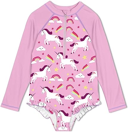 Photo 1 of BesserBay Girl's UPF 50+ One Piece Swimsuit Zip Up UV Ruffle Rash Guard size 11-12 years old