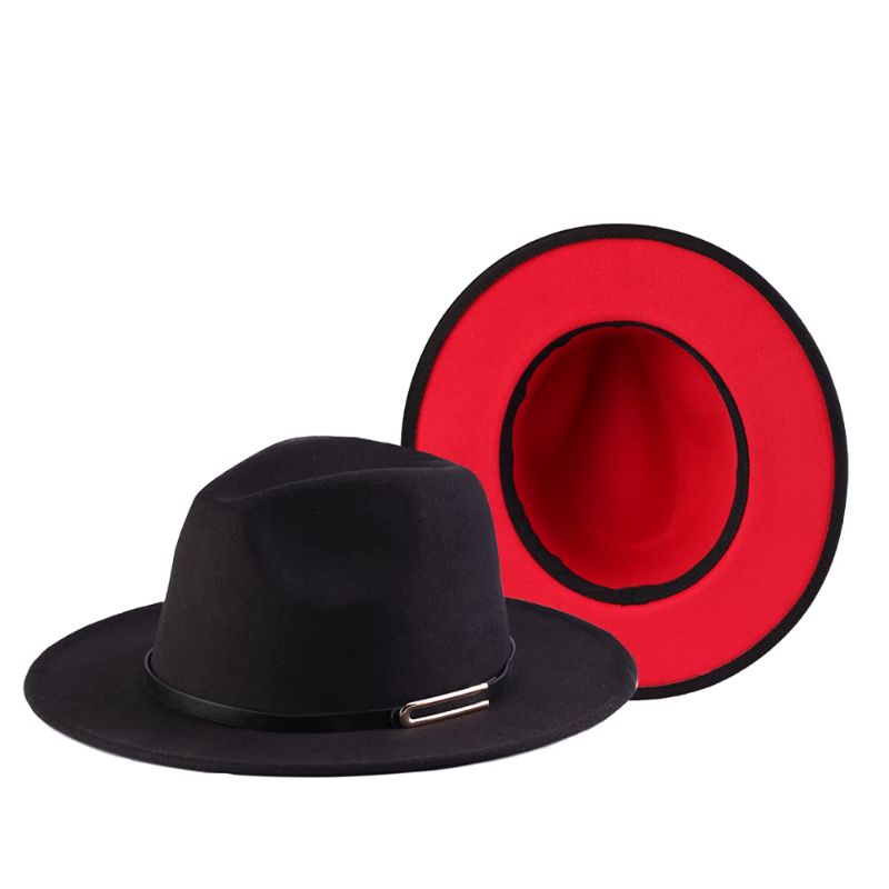 Photo 1 of Anycosy Two Tone Fedora Hat for Women Felt Jazz Hats Wide Brim Panama Caps