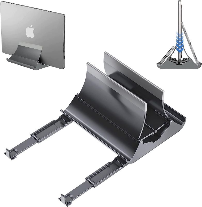 Photo 1 of 2pcks of Bonjin 2 in 1 Vertical Laptop Stand, Auto-Resize Gravity Locking Holder Dock Desk Organizers and Storage Compatible with MacBook Pro, iPad, Dell, Samsung (Up to 17''), Ergonomic Laptop Stand - White