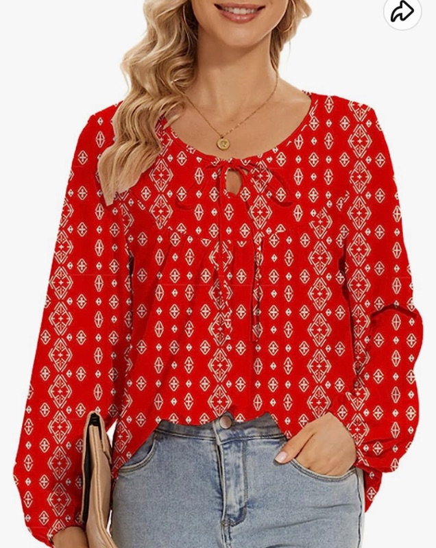 Photo 1 of CMDVZLLZ Women’s Casual Loose Blouses Solid Color Boho Floral V Neck Summer Tops Long Sleeve Tunic Cute Shirts size small