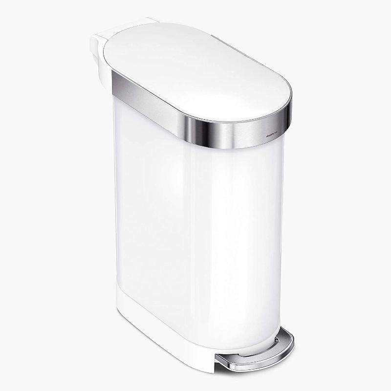 Photo 3 of 
simplehuman 45 Liter / 12 Gallon Slim Hands-Free Kitchen Step Trash Can, White Stainless Steel