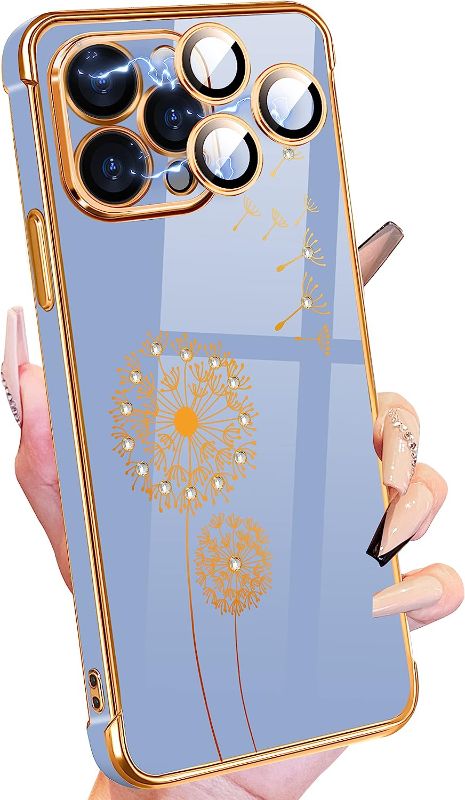 Photo 1 of Petitian for iPhone 14 Pro Max Case, Cute Women Girls Bling Glitter Dandelion Designed Phone Cases for iPhone 14 Pro Max, Girly Gold Plating Phone Cover for...
