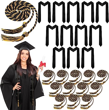 Photo 1 of 24 Pcs Graduation Stole and Graduation Cords with Tassel Plain Satin Graduation Sash Honors Cords for Graduation Adult
