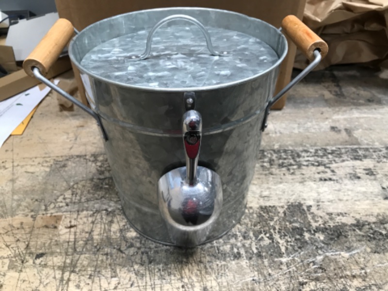 Photo 1 of Frcctre Farmhouse 4 Liter Ice Bucket with Lid, Galvanized Metal Beverage Tub with Scoop and Handles, Drink and Wine Chiller for Bar, Party, BBQ, Great for Indoor and Outdoor Use