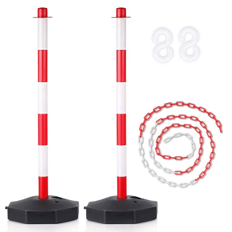 Photo 1 of 2 Pack Traffic Delineator Post Cones with Fillable Base, Portable Parking Pole Barrier with 8ft Chain, Traffic Safety Delineator for Parking Lot, Construction Lot (Red & White) 2