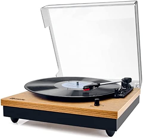 Photo 1 of Record Player, Popsky Vintage Turntable 3-Speed Bluetooth Record Player with Speaker, Portable LP Vinyl Player, RCA Jack, Natural Wood