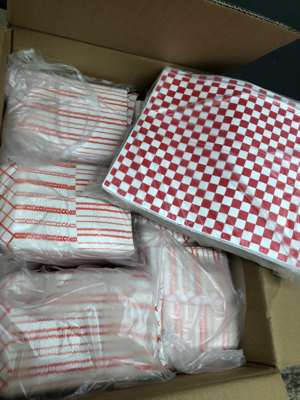 Photo 2 of 000 Pcs 1/4 lb Paper Food Trays Bulk, Include 1000Pcs Red and White Plaid Paper Food Boats with 1000 Sheet Waxed Paper, Disposable Serving Boats for Festival Carnival Concession Food