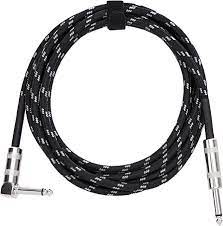 Photo 1 of 2 PACK OF Amazon Basics 1/4 Inch Tweed Cloth Jacket Right-Angle Instrument Cable - 10 Foot (Black & Gray)
