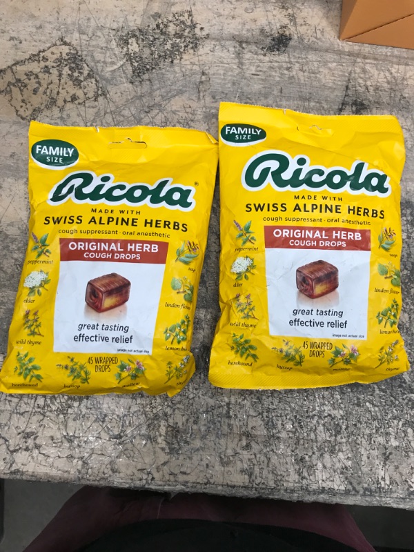 Photo 2 of 2 packs of Ricola Original Herb Cough Drops, 45 Drops, Unique Swiss Natural Herbal Formula With Menthol, For Effective Long Lasting Relief, For Coughs, Sore Throats Due To Colds, (Count Size May Vary) best by 2/7/26