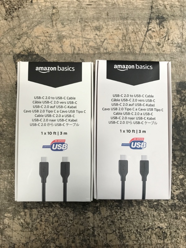 Photo 2 of 2 pack of Amazon Basics Fast Charging USB-C to USB-C2.0 Cable (USB-IF Certified), 60W - 10-Foot, Black, Laptop 1-Pack Black 10-Foot