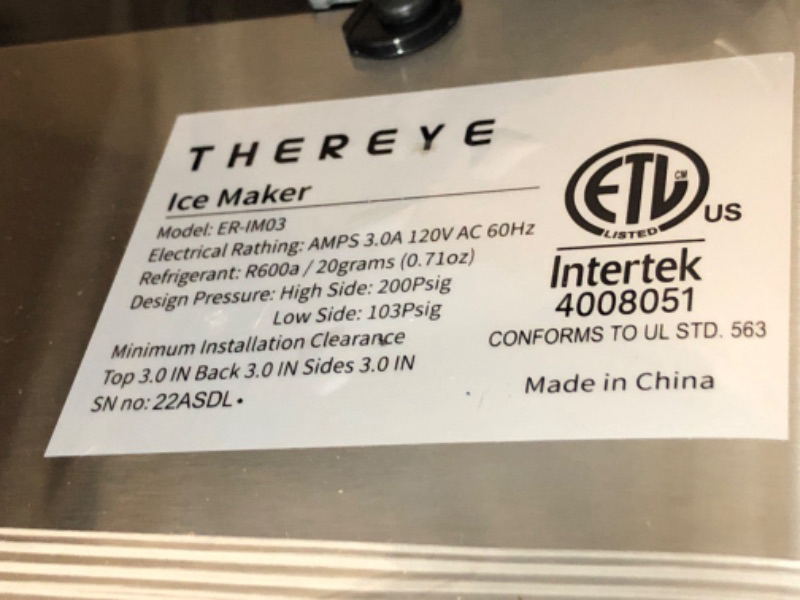 Photo 3 of **PARTS ONLY**
Thereye Countertop Nugget Ice Maker, Pebble Ice Maker Machine, 30lbs Per Day, 2 Ways Water Refill, 3Qt Water Reservoir