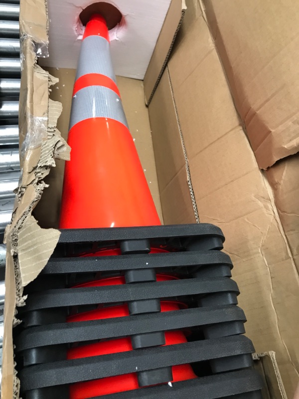 Photo 2 of (8 Cones) BESEA 28” inch Orange PVC Traffic Cones, Black Base Construction Road Parking Cone Structurally Stable Wearproof (28" Height) 01_28"(8 Cones)