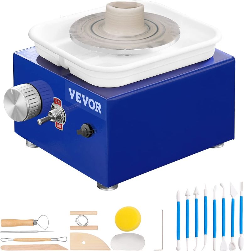 Photo 1 of VEVOR Mini Pottery Wheel, 2 Turntables 2.6in / 3.9in Ceramic Wheel Forming Machine, Adjustable 0-300RPM Speed ABS Detachable Basin, Sculpting Tools Apron Accessory Kit for Work Art Craft DIY
