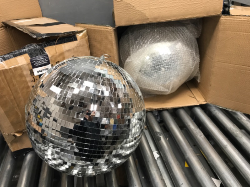 Photo 2 of 2 Pcs Large Disco Ball 16 Inch Glass Mirror Disco Party Ball Jumbo Ball with Hanging Ring Rotating Disco Ball for DJ Club Bar Stage Props Home Wedding Holiday Dance Music Festival Decoration, Silver