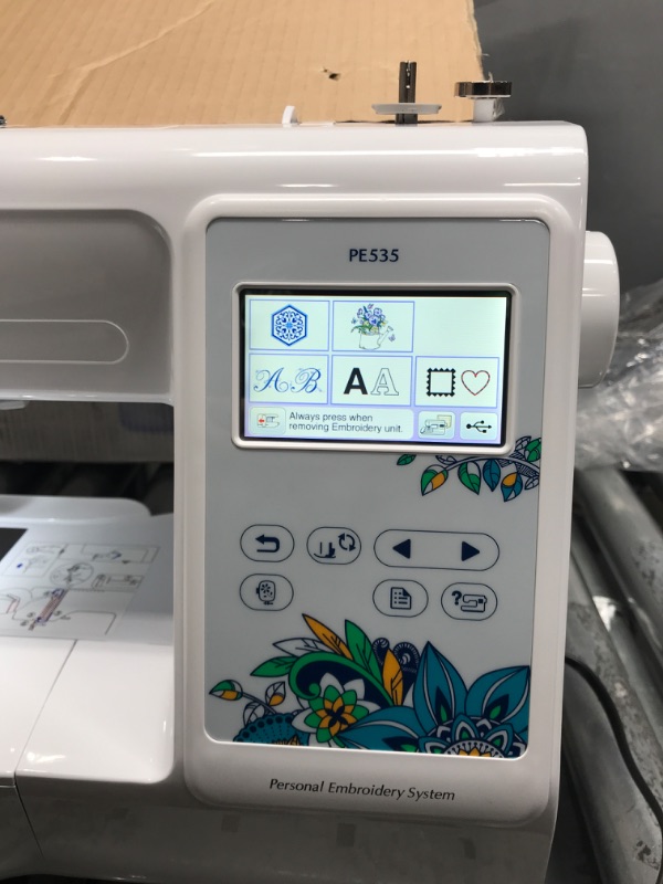 Photo 6 of Brother PE535 Embroidery Machine, 80 Built-in Designs, 4" x 4" Hoop Area, Large 3.2" LCD Touchscreen, USB Port, 9 Font Styles