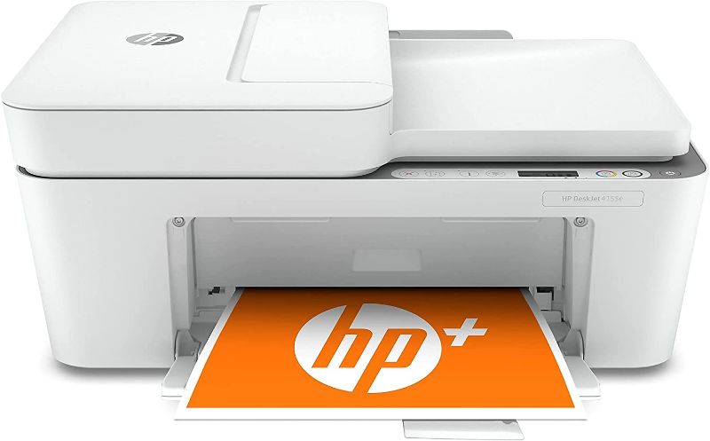 Photo 1 of DAMAGED* HP DeskJet 4155e Wireless Color All-in-One Printer with bonus 6 months Instant Ink (26Q90A), white
