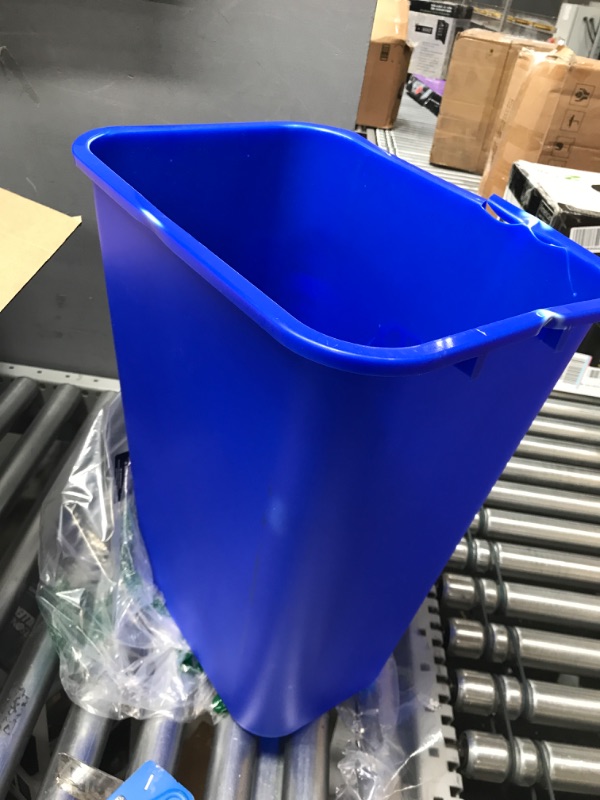 Photo 3 of **DAMAGED**
AmazonCommercial 10 Gallon Rectangular Commercial Office Wastebasket, w/ Recycle Logo, 1-Pack, Blue