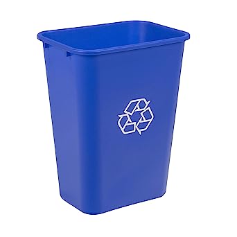 Photo 1 of **DAMAGED**
AmazonCommercial 10 Gallon Rectangular Commercial Office Wastebasket, w/ Recycle Logo, 1-Pack, Blue