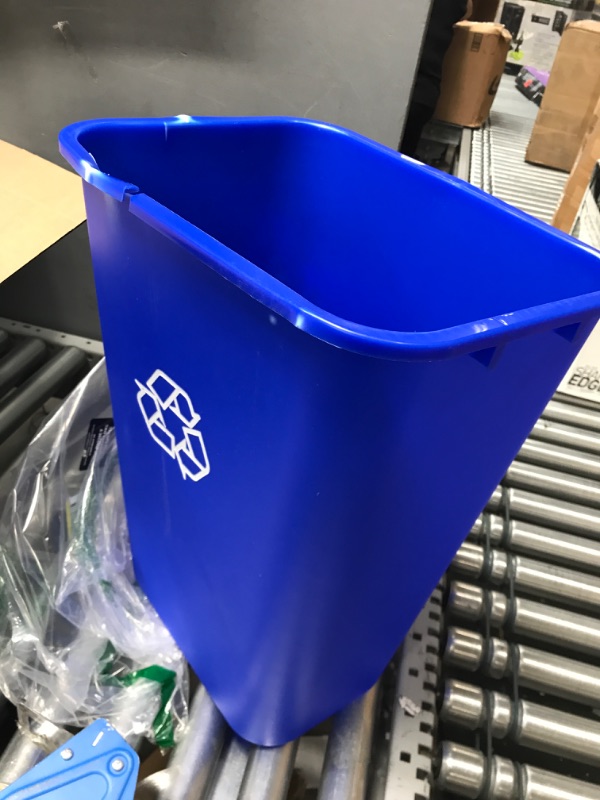 Photo 4 of **DAMAGED**
AmazonCommercial 10 Gallon Rectangular Commercial Office Wastebasket, w/ Recycle Logo, 1-Pack, Blue