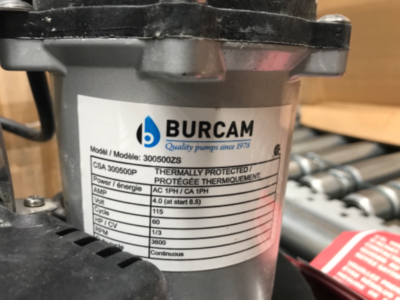 Photo 4 of *** PARTS ONLY ****  *** NOT FUNCTIONAL *** BURCAM PUMPS 300500ZS 1/3 HP Zinc Submersible Sump Pump With Foolproof Automatic Switch