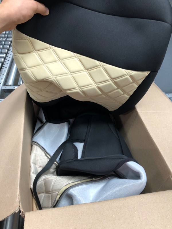 Photo 2 of FH Group Deluxe Faux Leather Diamond Pattern Front Set Car Seat Cushions with Gift - Universal Fit for Cars, Trucks, & SUVs PU089102 (Beige)
