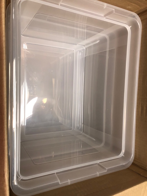 Photo 1 of IRIS USA 32 Qt. Plastic Storage Container Bin with Secure Lid and Latching Buckles, 4 pack - Crystal Clear, Durable Stackable Nestable Organizing Tote Tub Box Toy General Organization Medium
