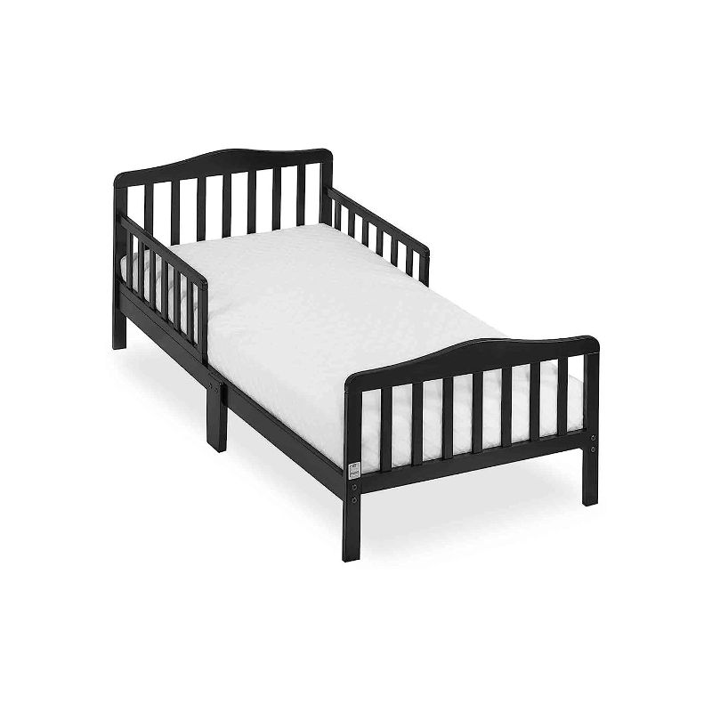 Photo 2 of ***DAMAGED***Dream On Me Classic Design Toddler Bed in Black, Greenguard Gold Certified, Pebble Grey & Baby Fairy 5” Foam Crib & Toddler Bed Mattress in a Box, White I Greenguard Gold Certified I JPMA Certified Black Bed 