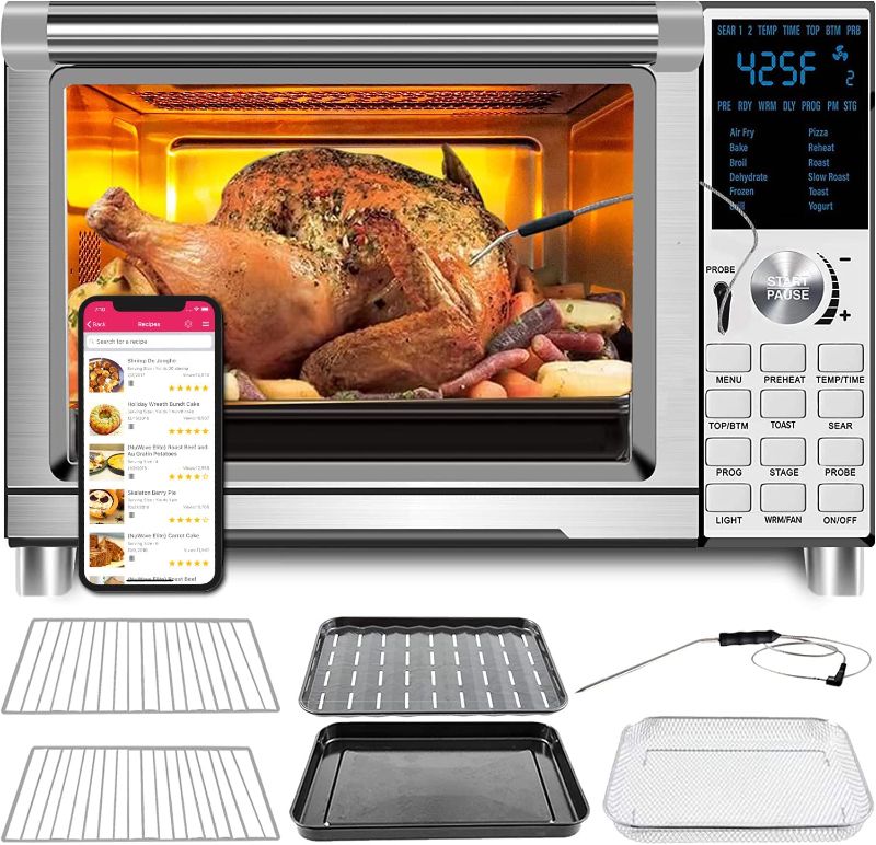 Photo 1 of ***POWERS ON*** NUWAVE Bravo Air Fryer Toaster Smart Oven, 12-in-1 Countertop Convection, 30-QT XL Capacity, 50°-500°F Temperature Controls, Top and Bottom Heater Adjustments 0%-100%, Brushed Stainless Steel Look