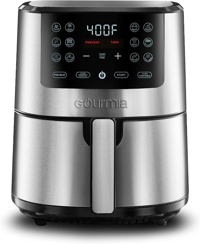 Photo 1 of ***POWERS ON*** Gourmia 4-Qt Digital Air Fryer with Guided Cooking, Easy Clean, Stainless Steel SS 4 QT