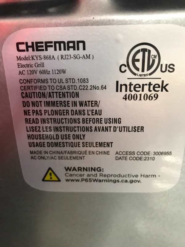 Photo 4 of ***SEE NOTES*** Chefman Electric Smokeless Indoor Grill w/ Non-Stick Cooking Surface & Adjustable Temperature Knob from Warm to Sear for Customized BBQ Grilling, Dishwasher Safe Removable Water Tray, Black