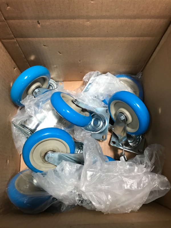 Photo 2 of 8 Pack Caster Wheels Swivel Plate Casters On Blue Polyurethane Wheels PU