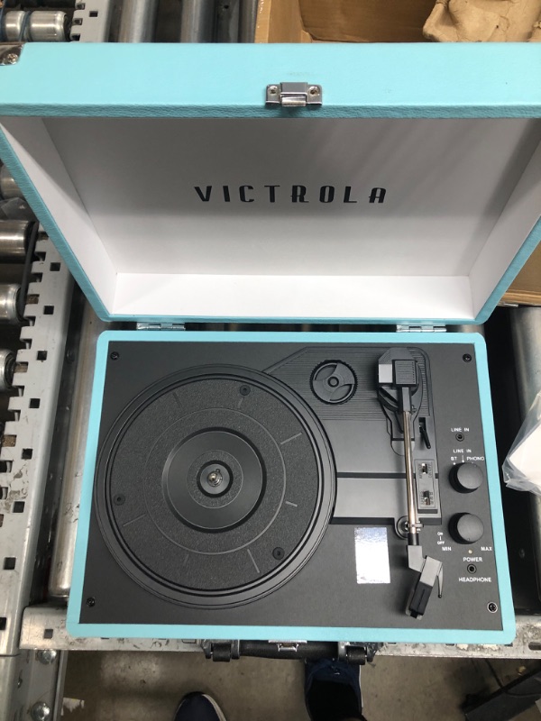 Photo 3 of Victrola Vintage 3-Speed Bluetooth Portable Suitcase Record Player with Built-in Speakers | Upgraded Turntable Audio Sound| Includes Extra Stylus | Turquoise, Model Number: VSC-550BT