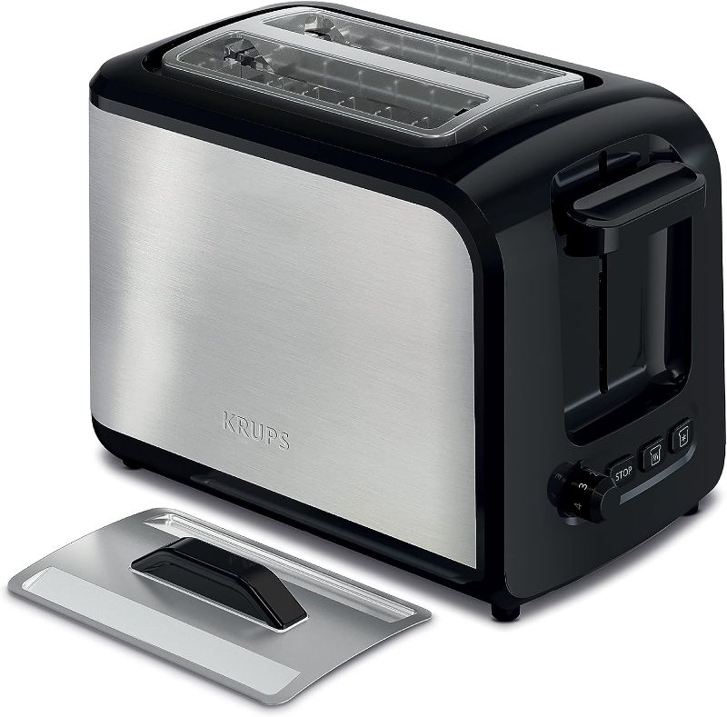 Photo 1 of **SEE NOTES**
KRUPS Krups Express Toaster KH411D50 Stainless Steel Toaster with Wide Slots, Includes Dust Lid & Crumb Tray, Defrost, Reheat, 7 Browning Levels, 2 Slice, Stainless Steel
