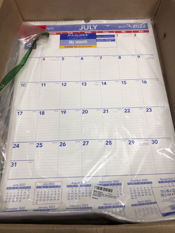 Photo 2 of AT-A-GLANCE 2022-2023 Wall Calendar, Monthly Academic, 15-1/2" x 22-3/4", Large, Student (AY328) - July 2022-June 2023 Large 2022-2023 New Edition