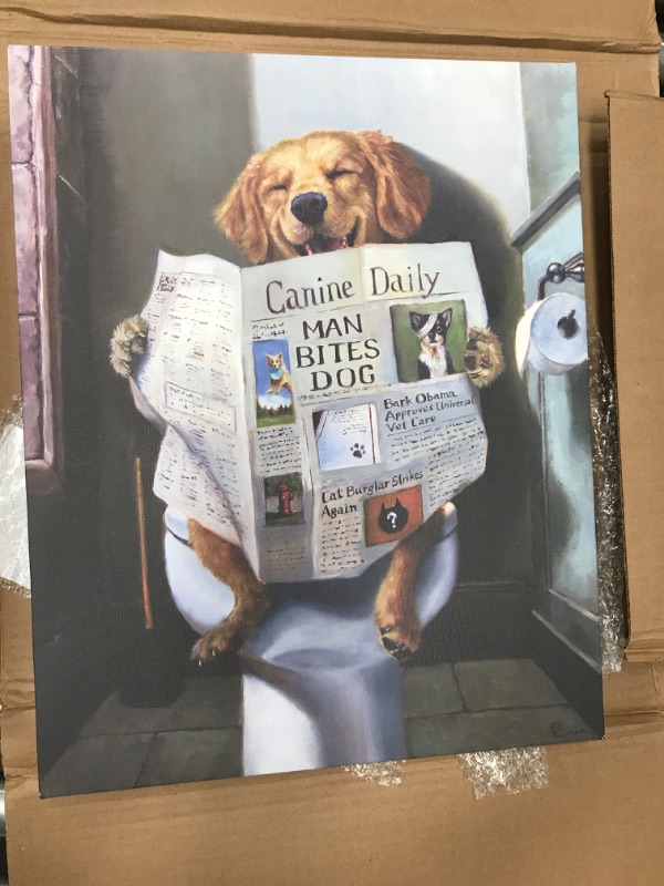 Photo 2 of Stupell Industries Dog Reading The Newspaper On Toilet Funny Painting Canvas Wall Art, 16 x 20, Multicolor Multicolor 16x20 Gallery Wrapped Canvas