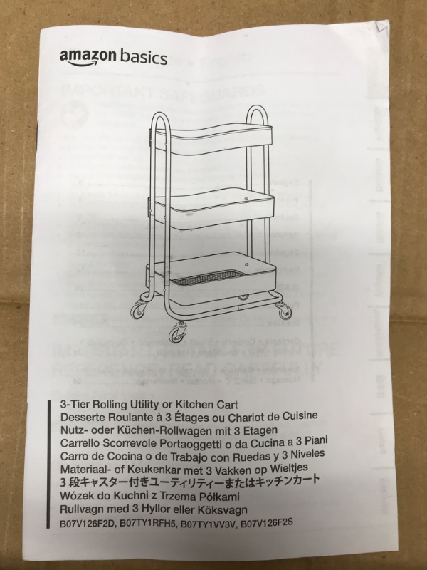 Photo 2 of Amazon Basics 3-Tier Rolling Utility or Kitchen Cart - Charcoal