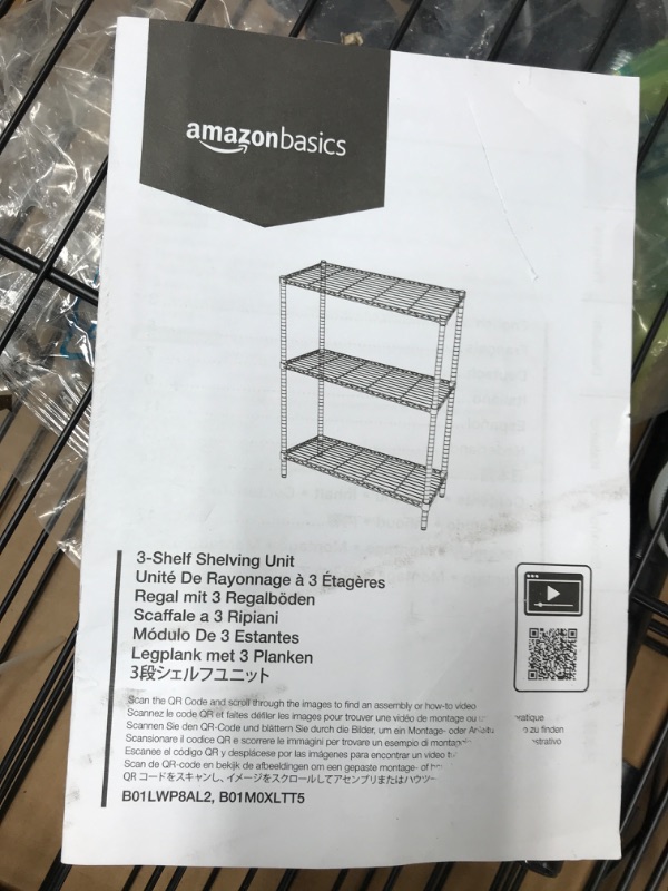 Photo 1 of Amazon Basics 3-Shelf Adjustable, Heavy Duty Storage Shelving Unit (250 lbs loading capacity per shelf), Steel Organizer Wire Rack, Black, 23.2"L x 13.4"W x 30"H 3-Shelf Narrow No Wheels Black