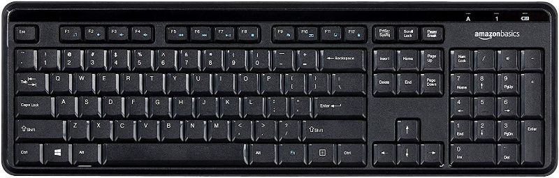 Photo 1 of ***UNTESTED - SEE NOTES***
Amazon Basics 2.4GHz Wireless Keyboard Quiet and Compact US Layout (QWERTY), Black