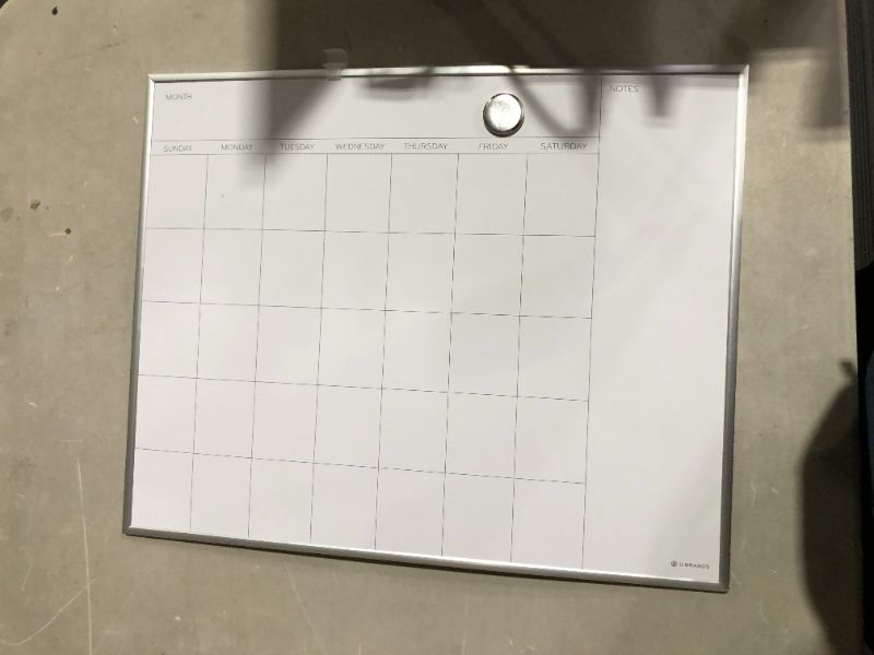 Photo 2 of U Brands Magnetic Monthly Calendar Dry Erase Board, 16 x 20 Inches, Silver Aluminum Frame, Magnet and Marker Included (361U00-01),Silver Frame Aluminum 16'' x 20'' Silver