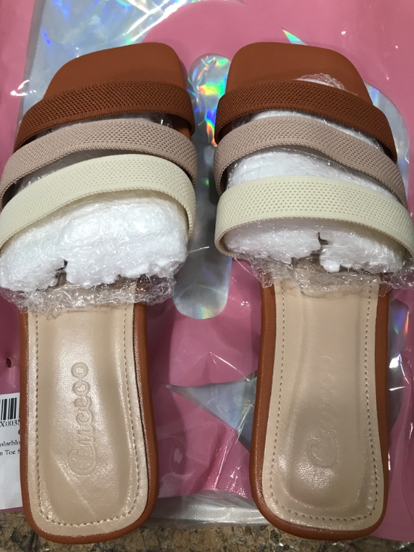 Photo 1 of COZYEASE Colorblock Flat Slide Sandals Fashion Soft Open Toe Sandals X-Small Multicolor