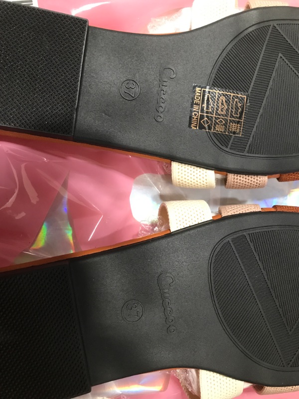 Photo 1 of COZYEASE Colorblock Flat Slide Sandals Fashion Soft Open Toe Sandals X-Small Multicolor