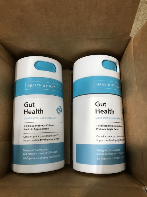 Photo 2 of ***EXP 04/2023*** Health By Habit Gut Health Supplement 2 Pack (120 Capsules) - Contains 1.5 Billion probiotic Cultures, Prebiotic Apple Extract, Healthy Digestive System, Non-GMO, Sugar Free (2 Pack)