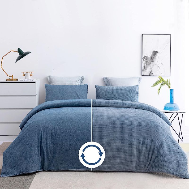 Photo 1 of WARFFET Reversible Duvet Cover Set Queen, Wash Cotton Plush Flannel Comforter Cover Set for All Seasons,3 Pieces Zippered Bedding Set with 8 Corner Ties(1 Duvet Cover+2 Pillowcases)
