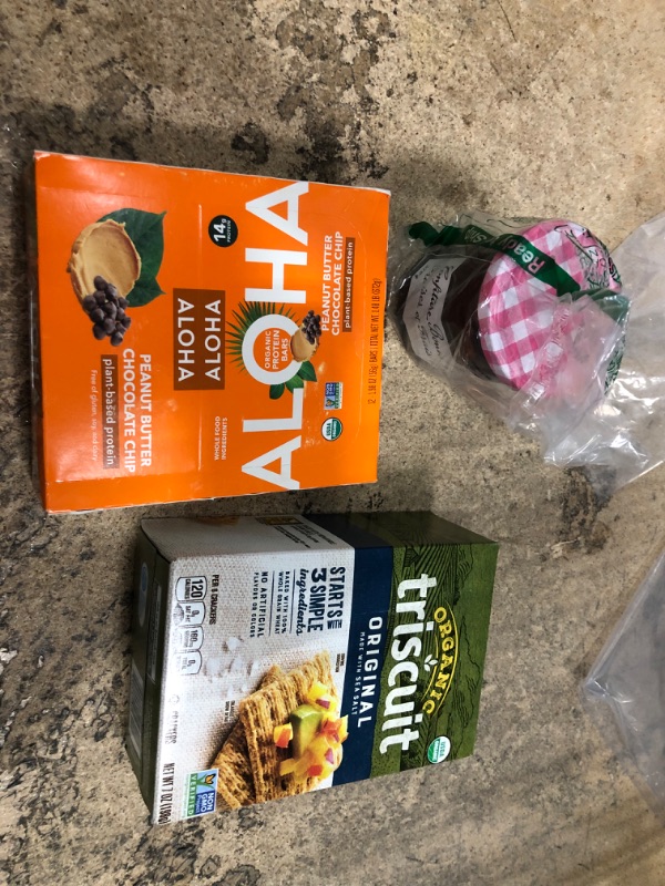 Photo 1 of BUNDLE OF 3 - ALOHA Organic Plant Based Protein Bars EXPIRE AUG 23 22  - Organic TRISCUIT Crackers, Original Flavor, 1 Box (7 oz.), 7 Ounce EXPIRE MAY 21 23 - JAM