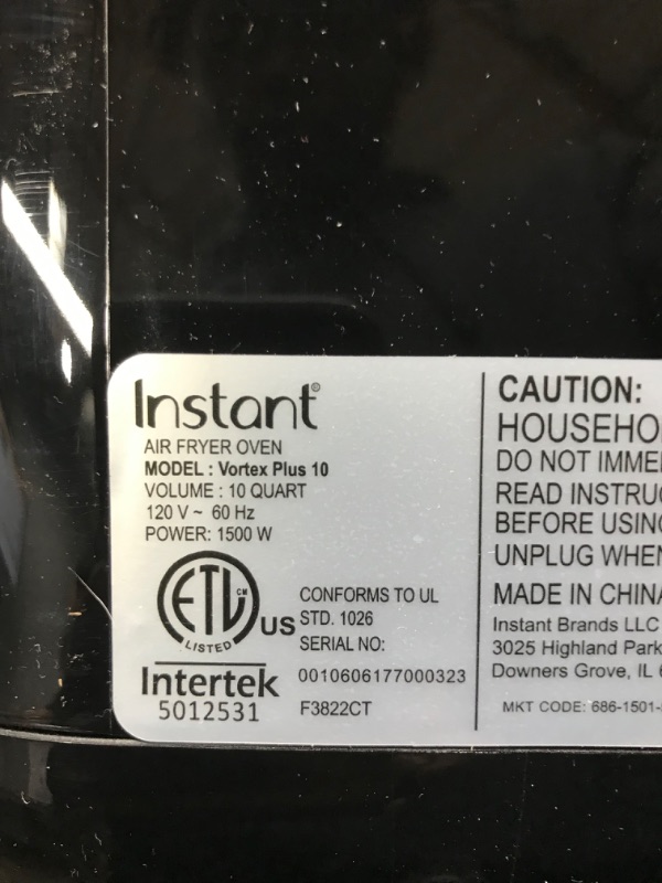 Photo 1 of Instant Vortex Plus Air Fryer Oven 7 in 1 with Rotisserie, 