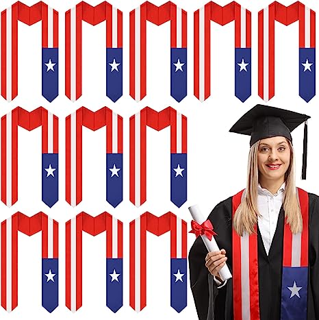 Photo 1 of 12 Pcs 72" Puerto Rico Flag Graduation Stole Class of 2023 Embroidery Graduation Sash Puerto Flag Scarf for Graduate College Students
