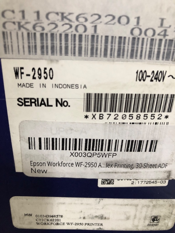 Photo 1 of Epson WorkForce WF-2950 All-in-One Wireless Color Printer with Scanner, Copier and Fax
